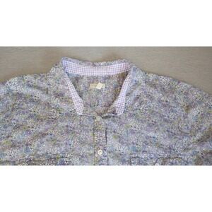 Talbots Women Button Up Shirt Sz XL Purple White Floral Collared Front